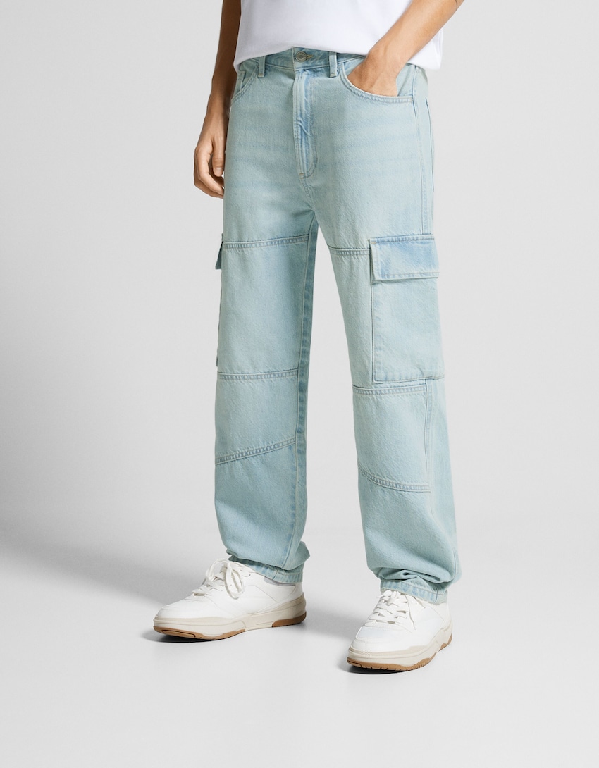 Jeans cargo-Azul lavado-1