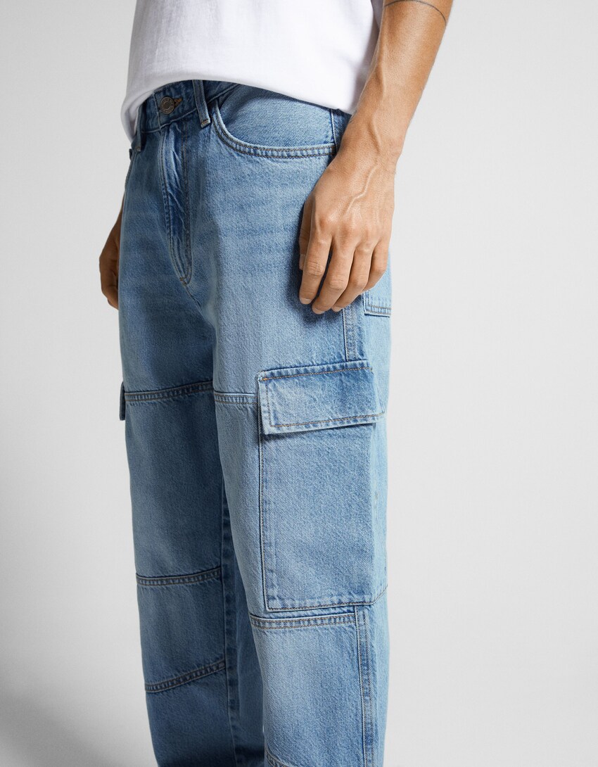 Jeans cargo-Azul lavado-3