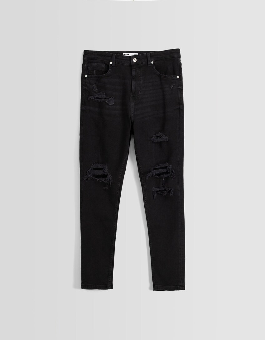 Jeans carrot fit rotos-Negro-4