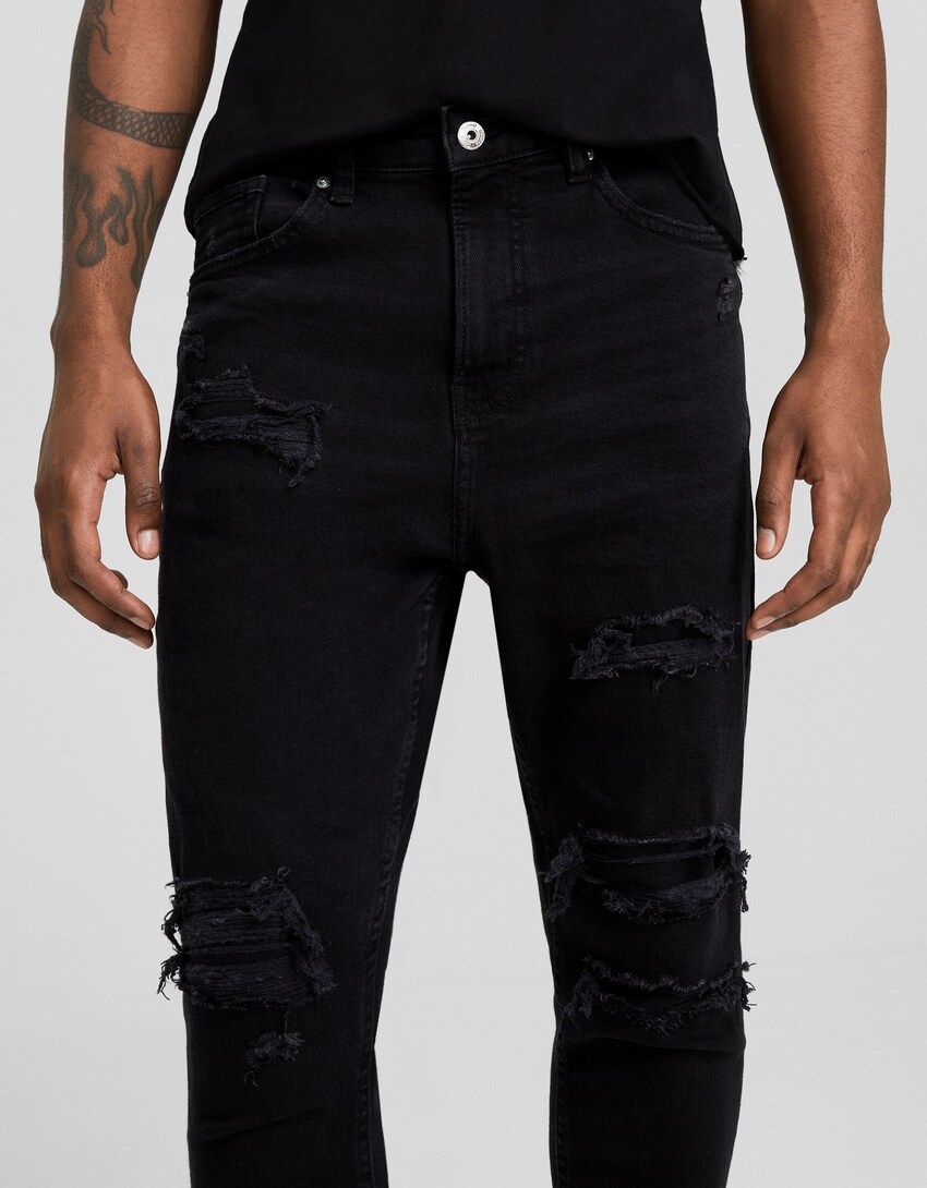 Jeans carrot fit rotos-Negro-3