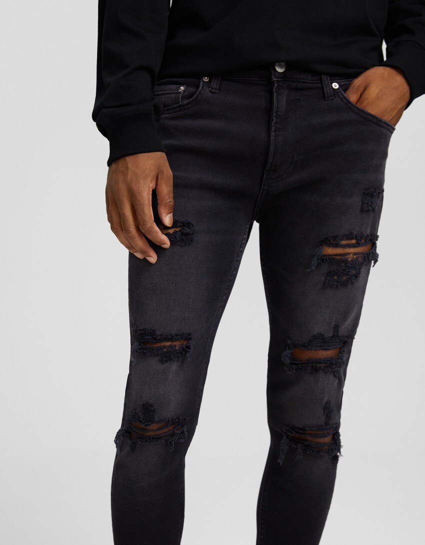 Jeans super skinny rotos-Negro-3