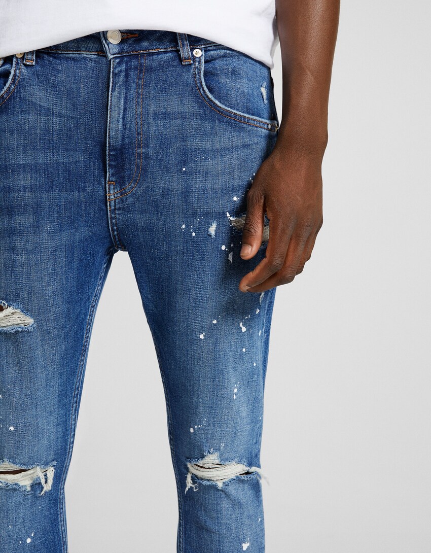 Jeans super skinny rotos pintura-Azul-3