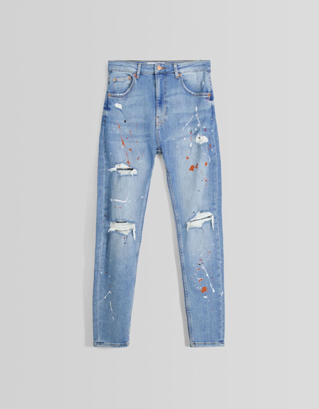 Ripped super skinny jeans with paint splatter - Men | Bershka