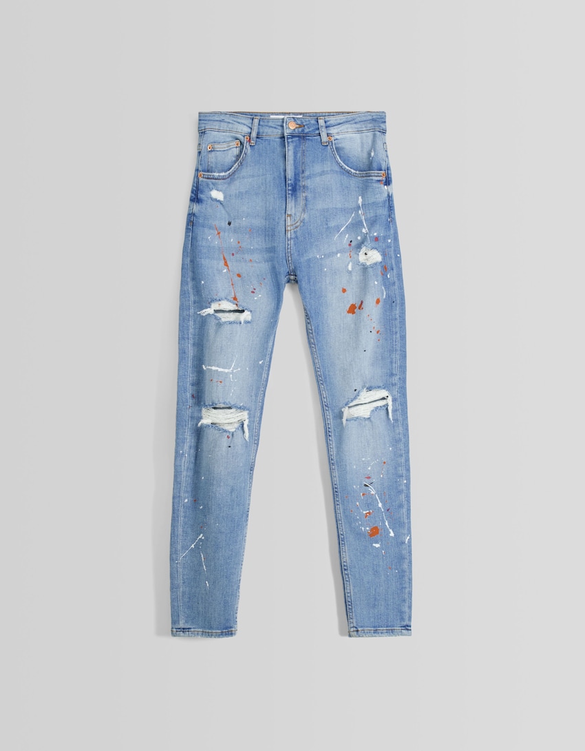 Jeans super skinny rotos pintura-Azul lavado-4