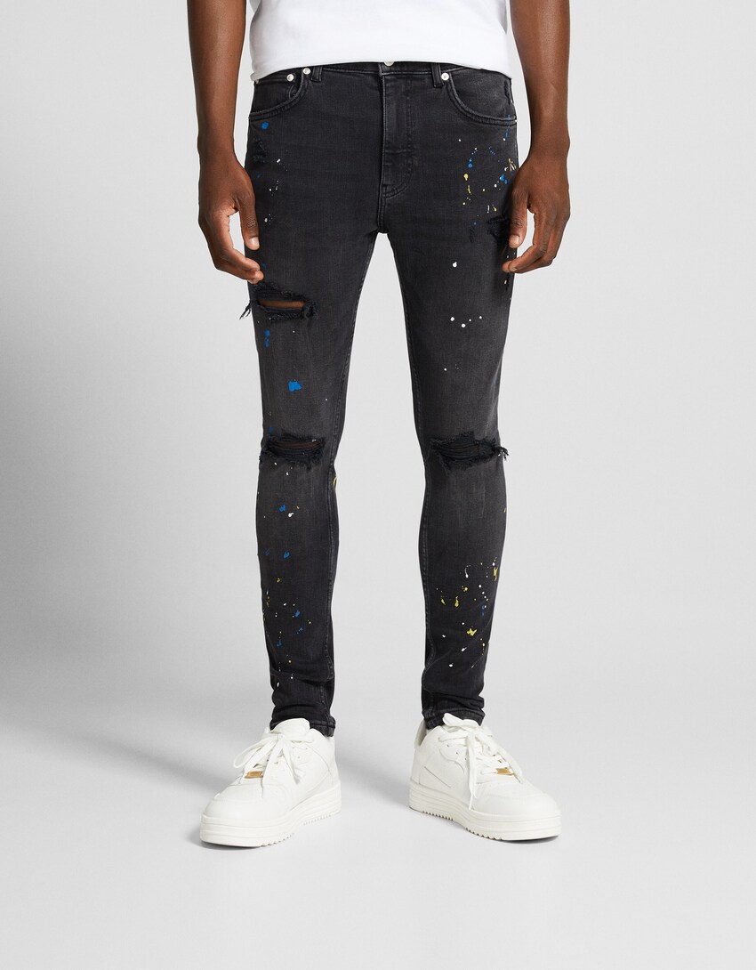 Jeans super skinny rotos pintura-Negro-1