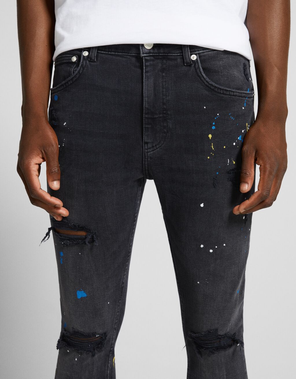 Jeans Super Skinny Rotos Pintura Men Bershka