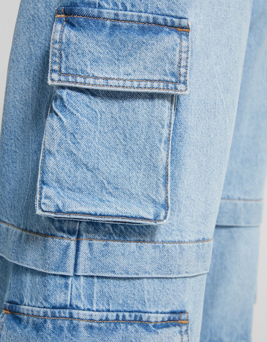 Jeans cargo baggy multipocket-Azul lavado-5