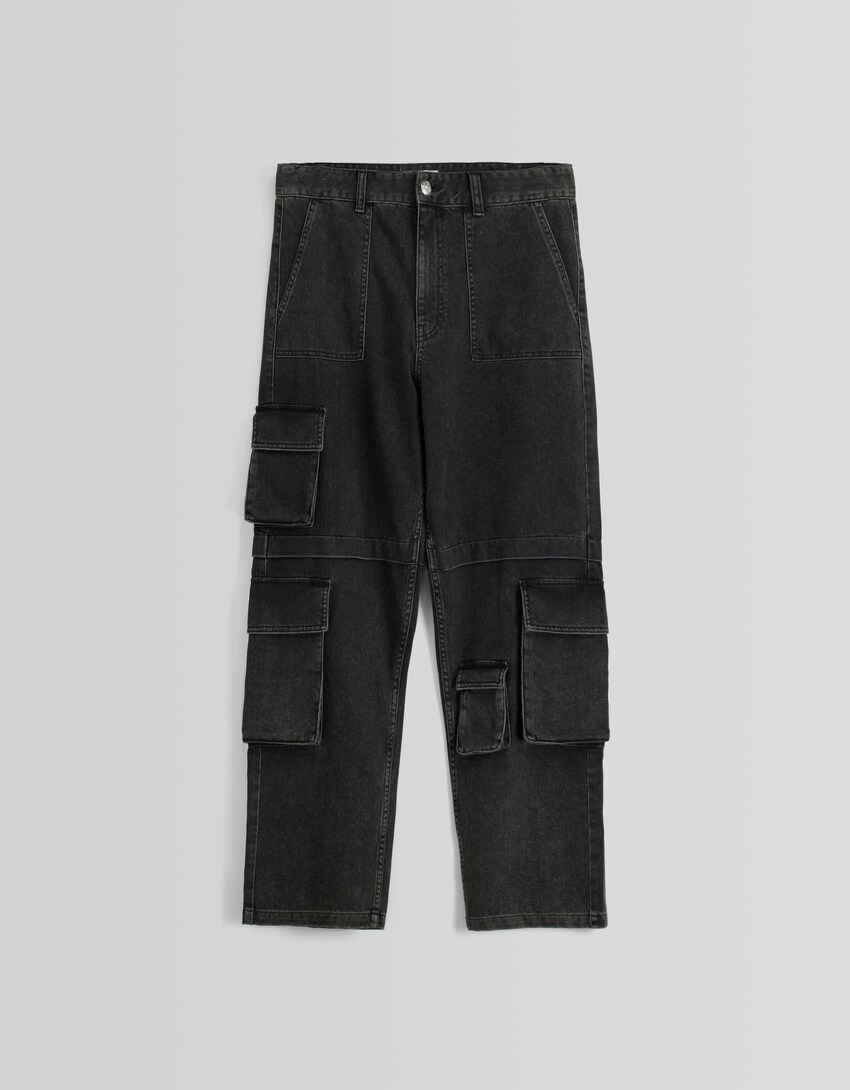 Jeans cargo baggy multipocket-Negro-4
