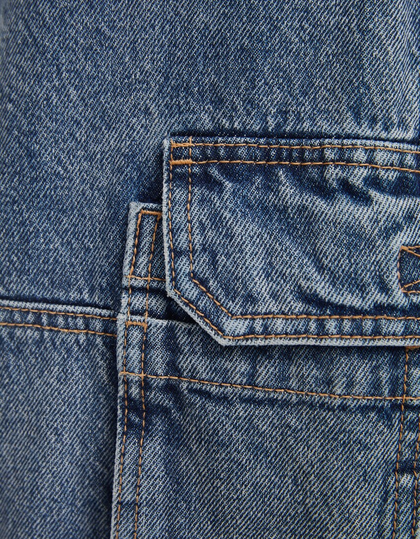 Jeans skater fit cargo efecto lavado-Azul-5
