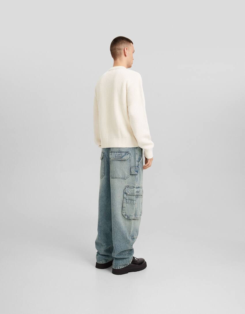 Faded-effect skater fit cargo jeans-Washed out blue-2