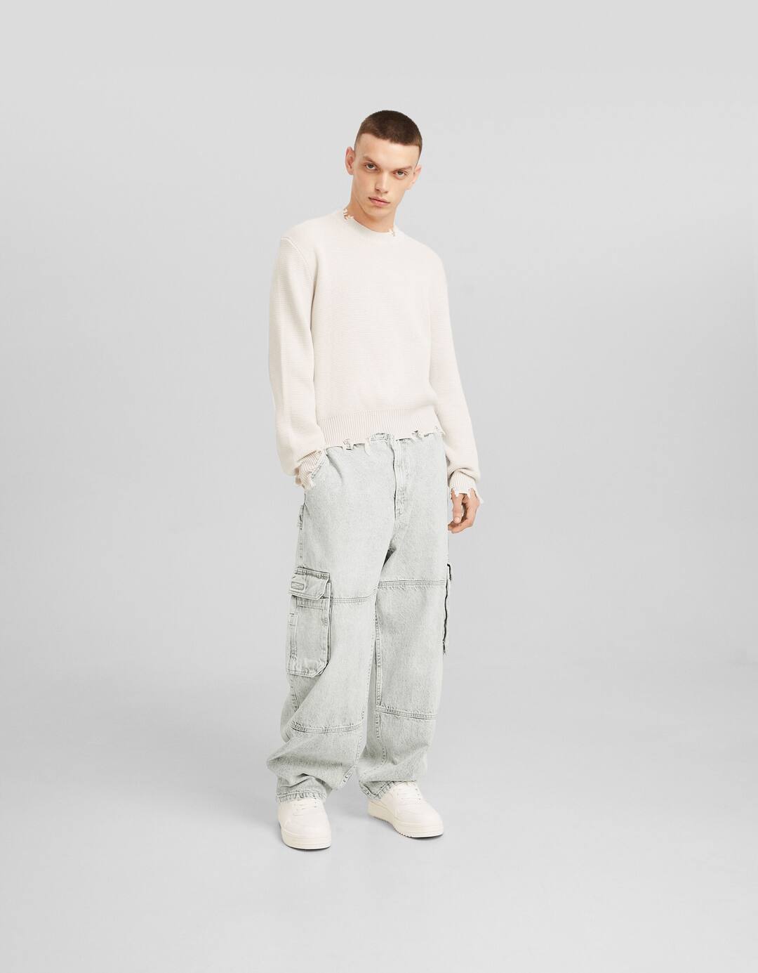 Faded-effect skater fit cargo jeans