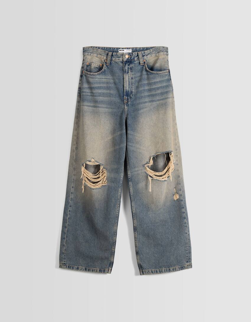 Faded ripped super baggy jeans - Men | Bershka