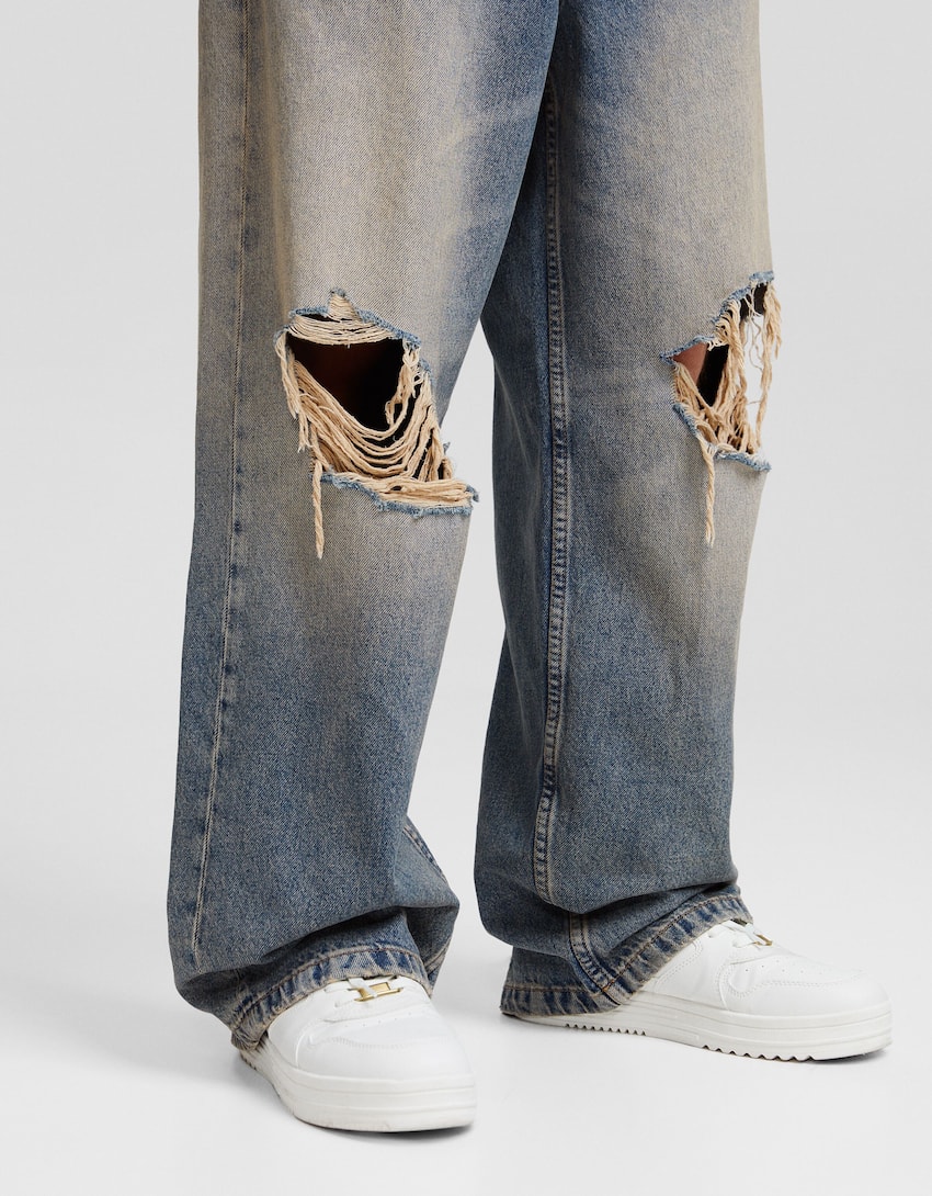 Faded ripped super baggy jeans - Men | Bershka