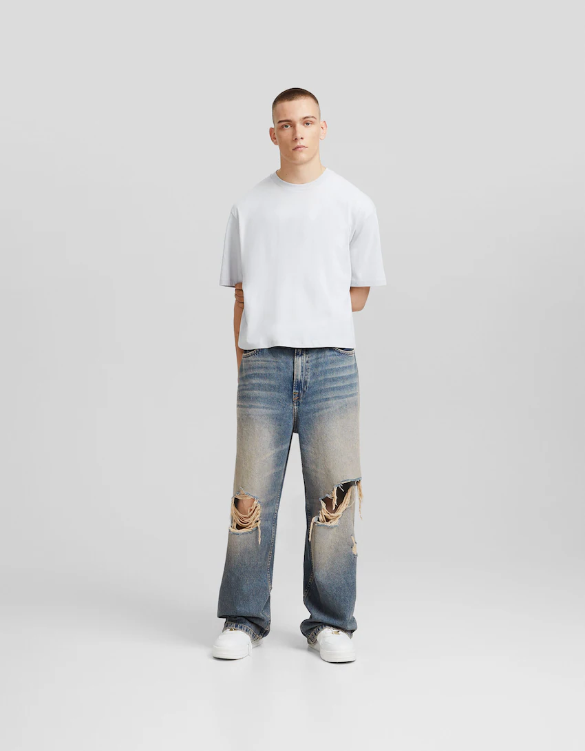 Jeans super baggy efecto lavado rotos - Pantalones y jeans - Hombre