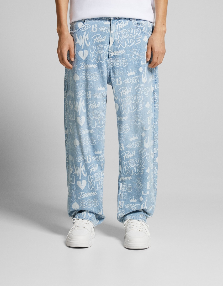 Jeans baggy print-Azul lavado-1