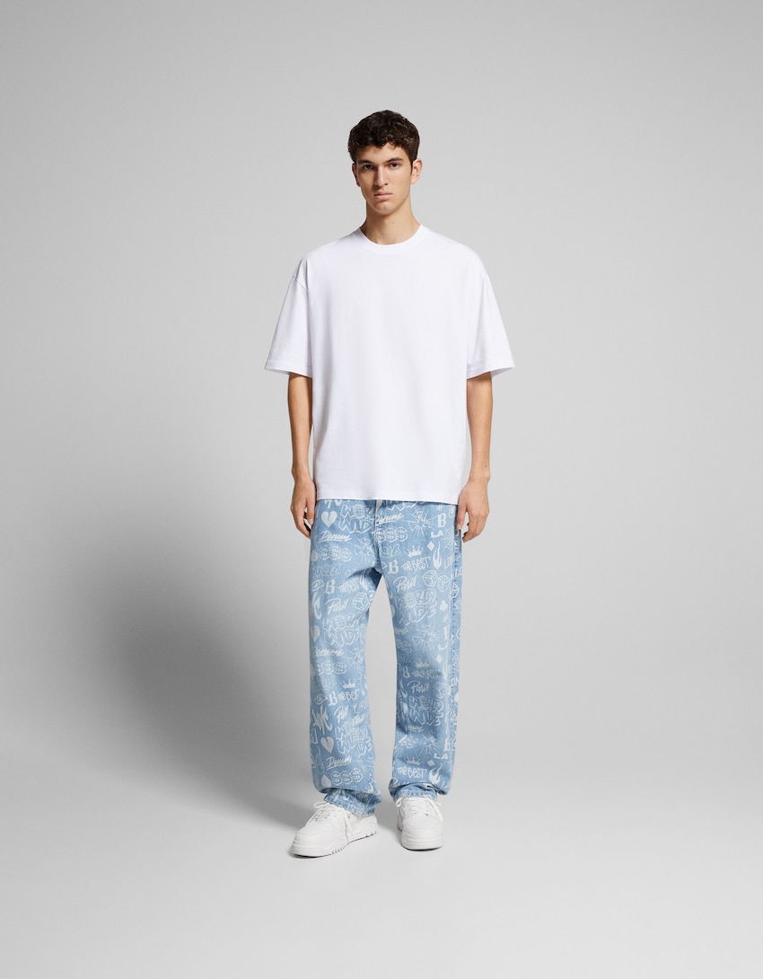 Jeans baggy print-Azul lavado-0