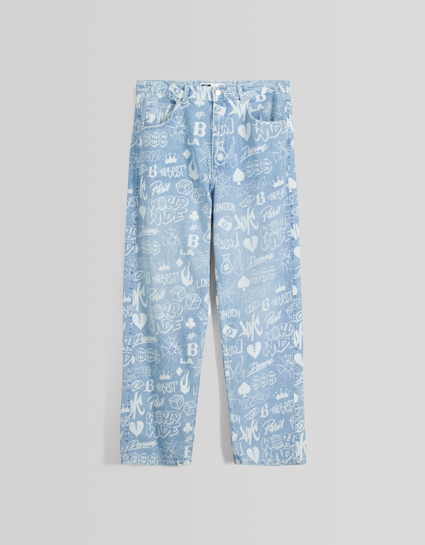 Jeans baggy print-Azul lavado-4
