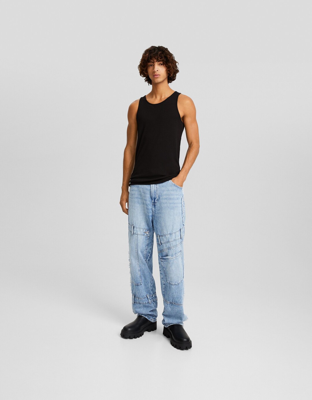 Baggy denim patch jeans