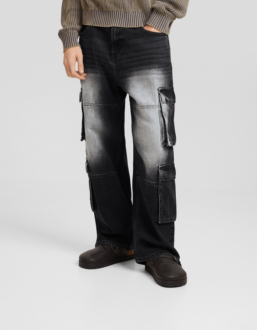 Jeans cargo baggy-Negro-1