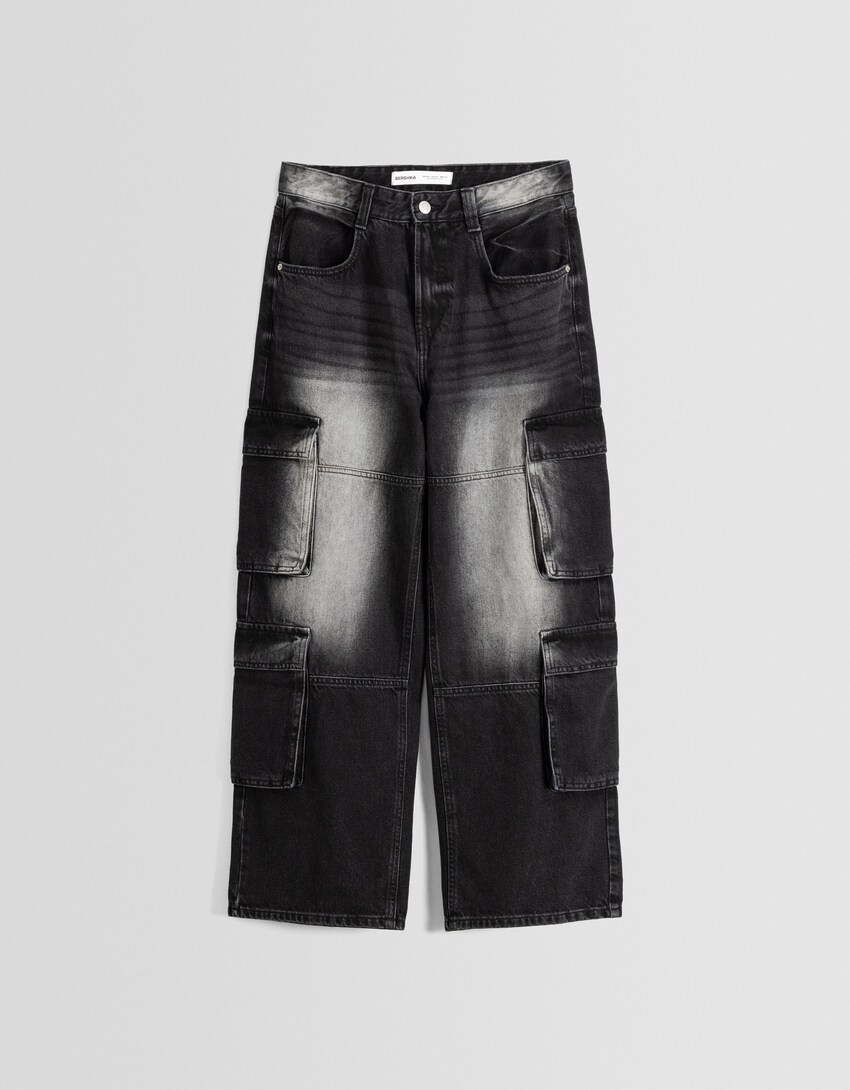Jeans cargo baggy-Negro-4