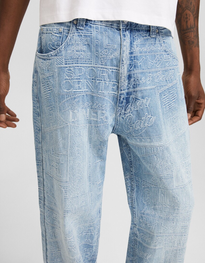 Jeans baggy jacquard-Azul lavado-3