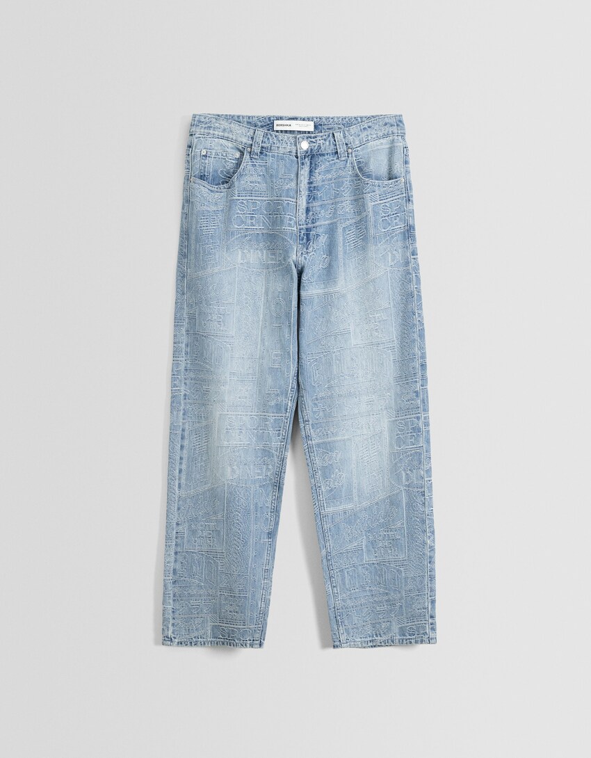 Jeans baggy jacquard-Azul lavado-4