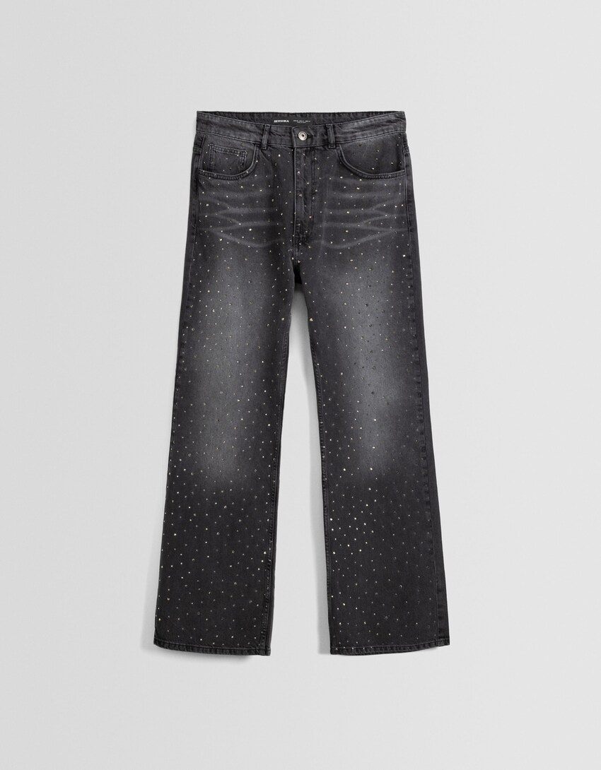 Jeans baggy strass-Gris oscuro-4