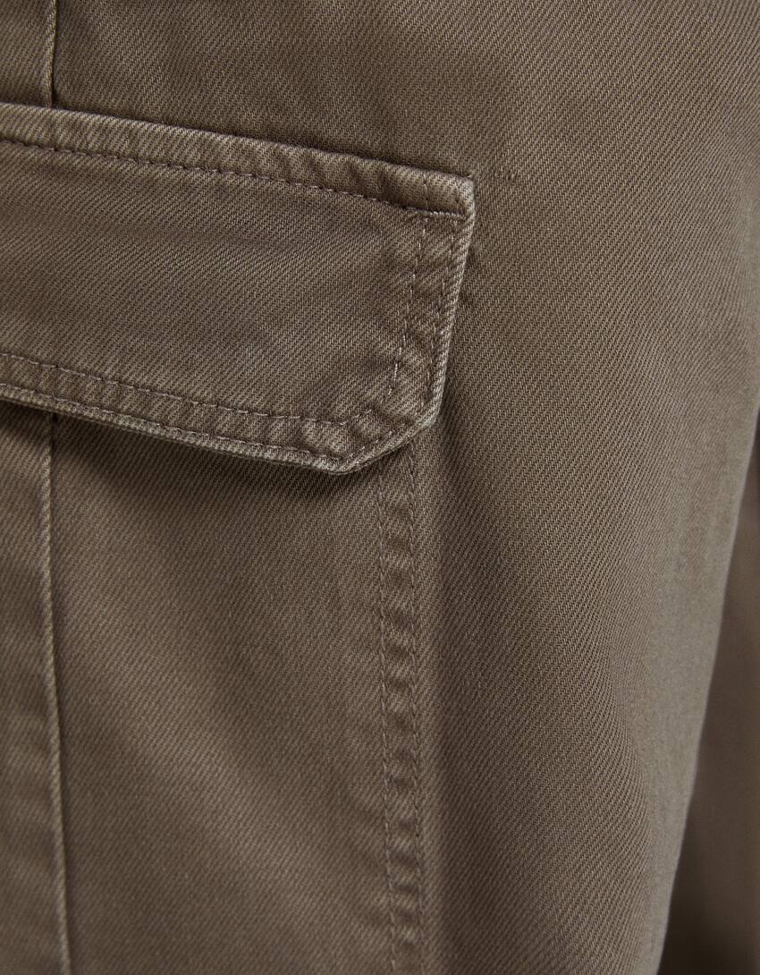 Cotton cargo trousers-Brown-5