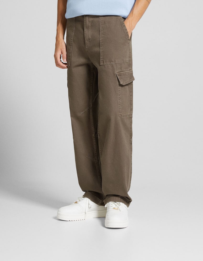 Cotton cargo trousers-Brown-1