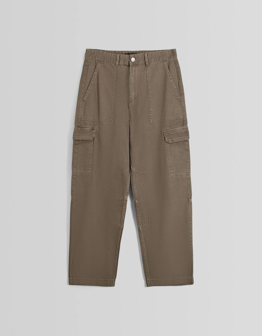 Cotton cargo trousers-Brown-4