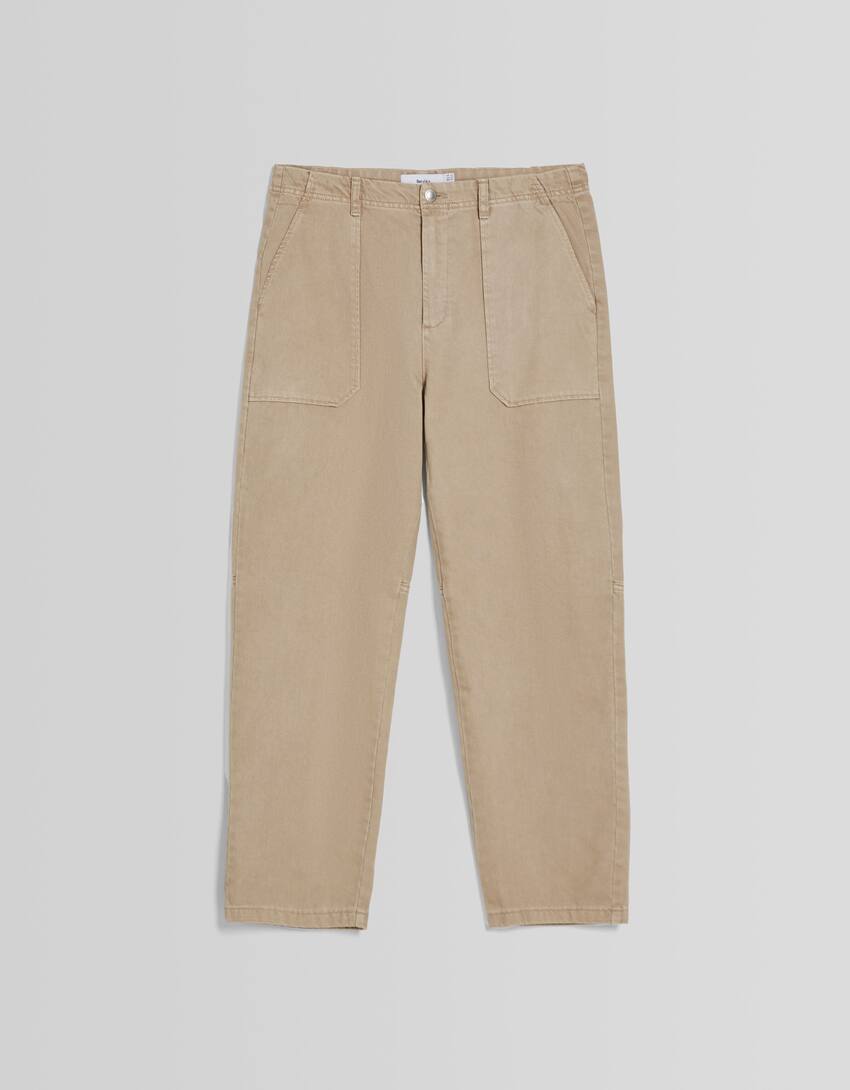 Cotton trousers with front pocket detail-Camel-4