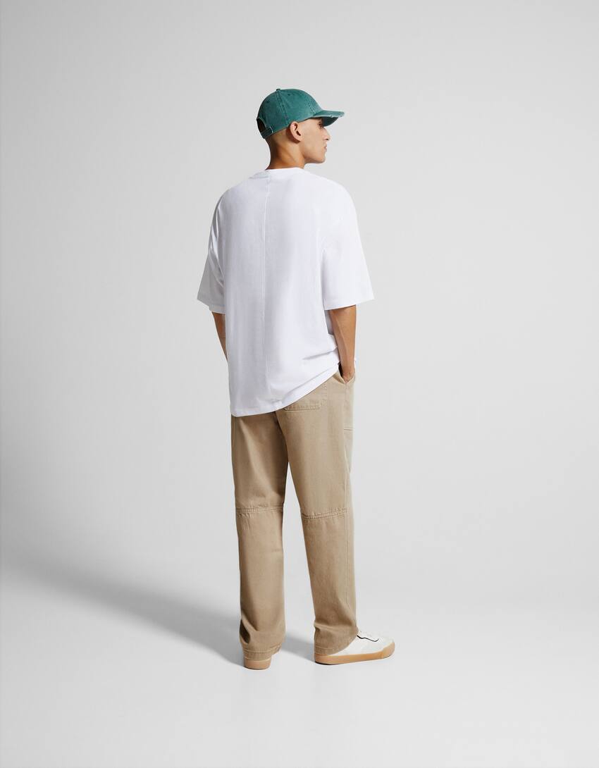 Cotton trousers with front pocket detail-Camel-2