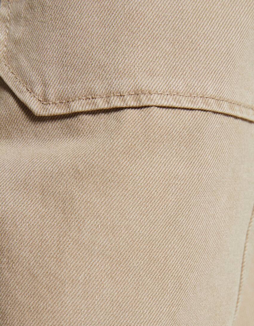 Cotton trousers with front pocket detail-Camel-5