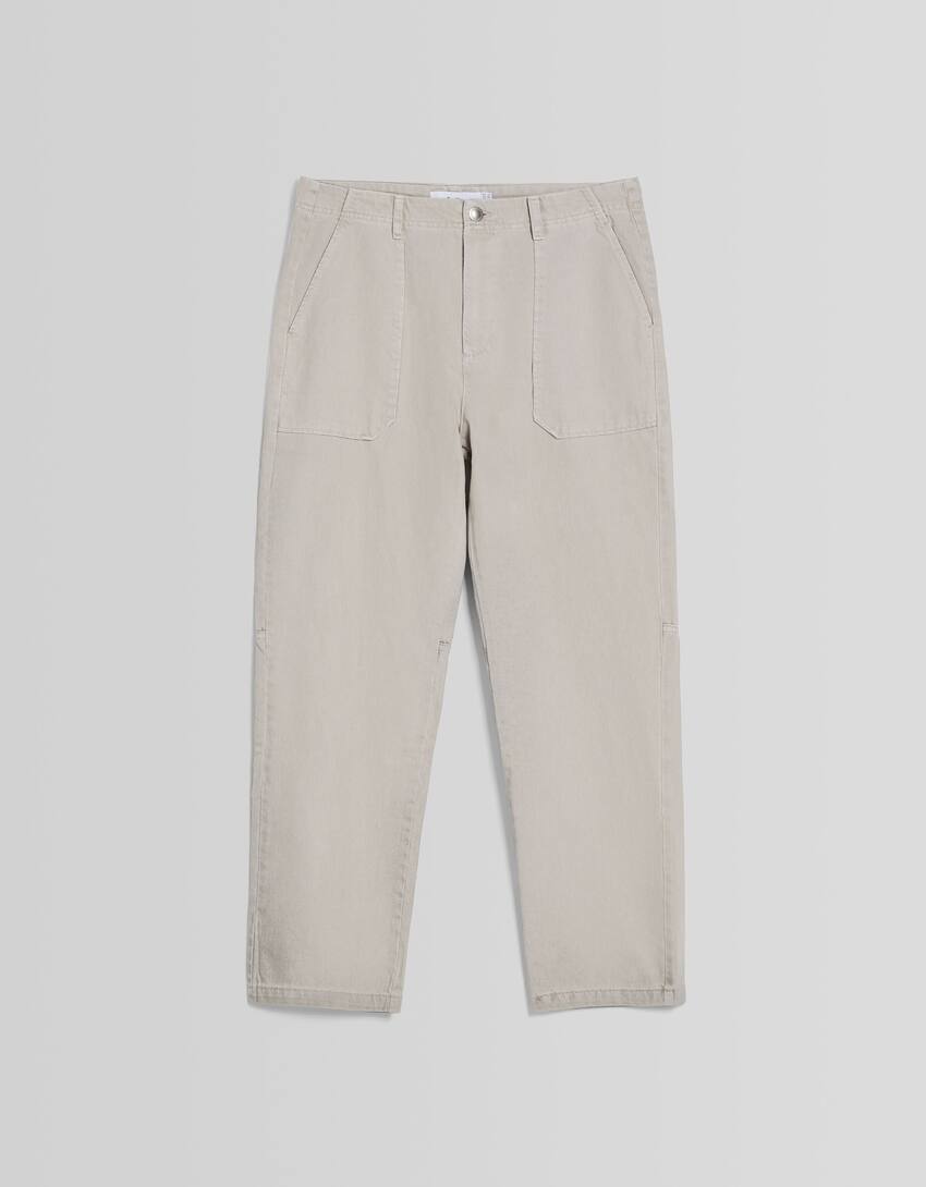Cotton trousers with front pocket detail-Grey-4