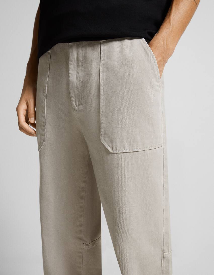 Cotton trousers with front pocket detail-Grey-3