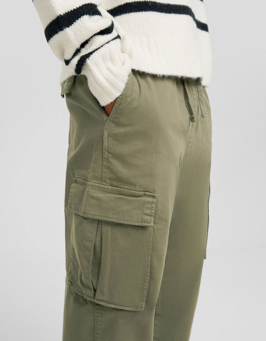 Cotton cargo trousers-Khaki-3