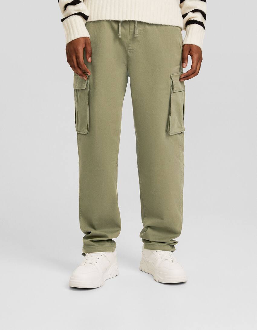 Cotton cargo trousers-Khaki-1