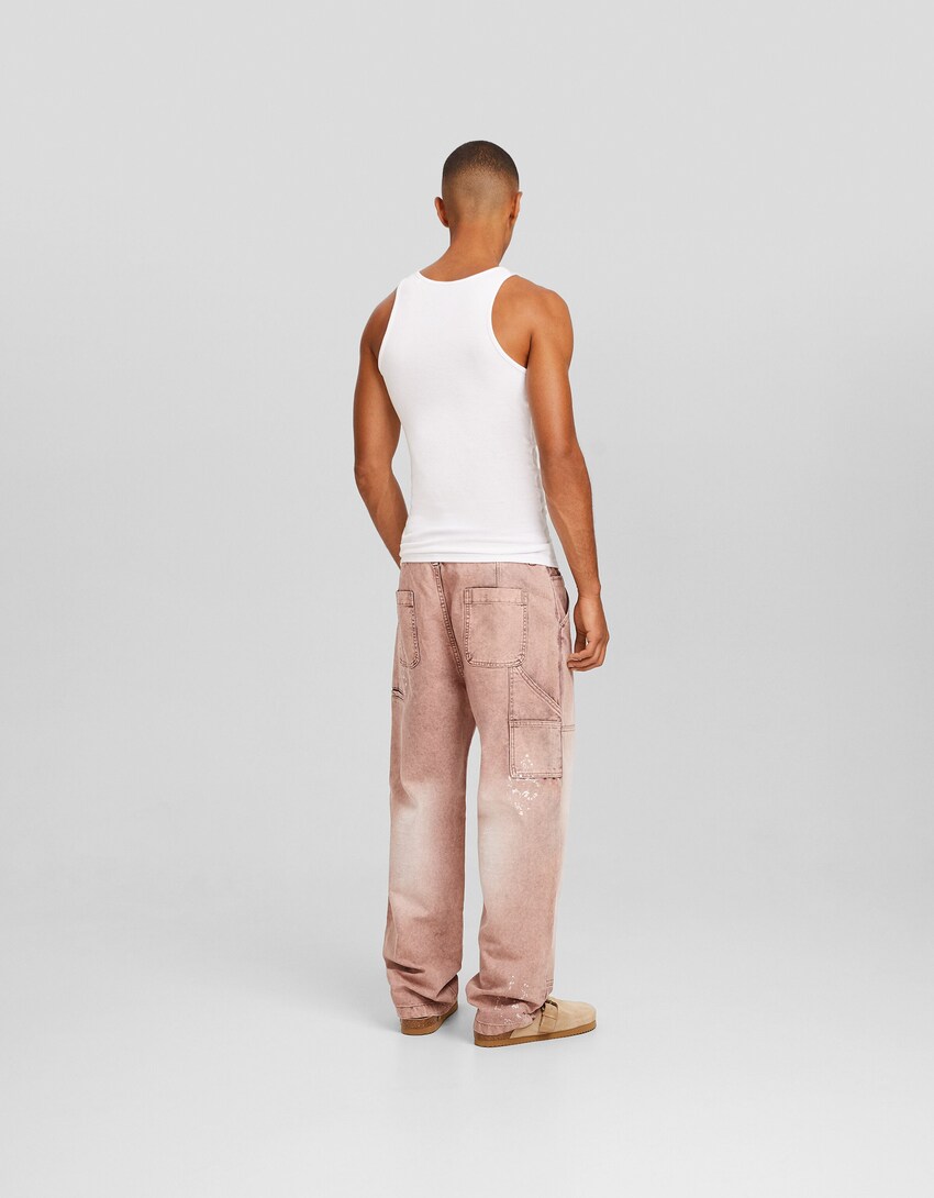 Pantalón slim fit algodón print pintura-Rosa-2