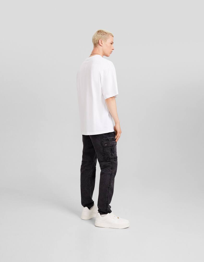 Cargo trousers with straps-Black-2