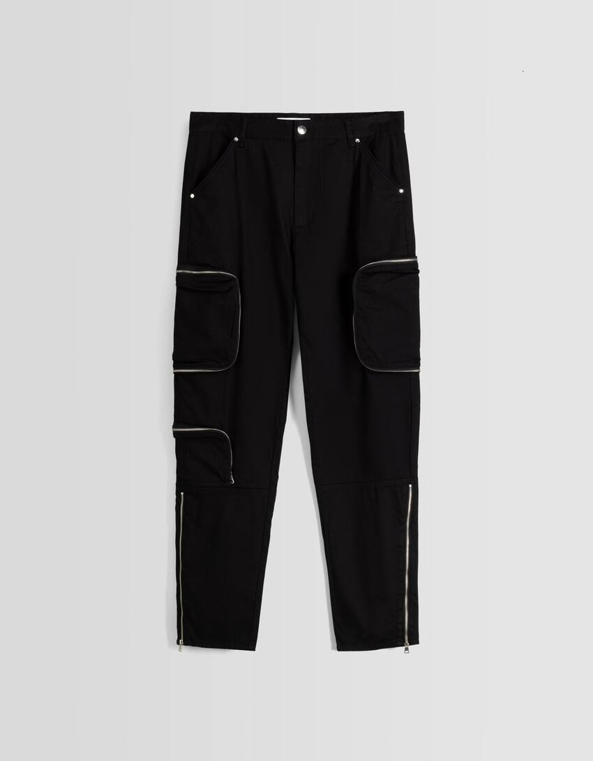 Multi-cargo trousers with zips-Black-4