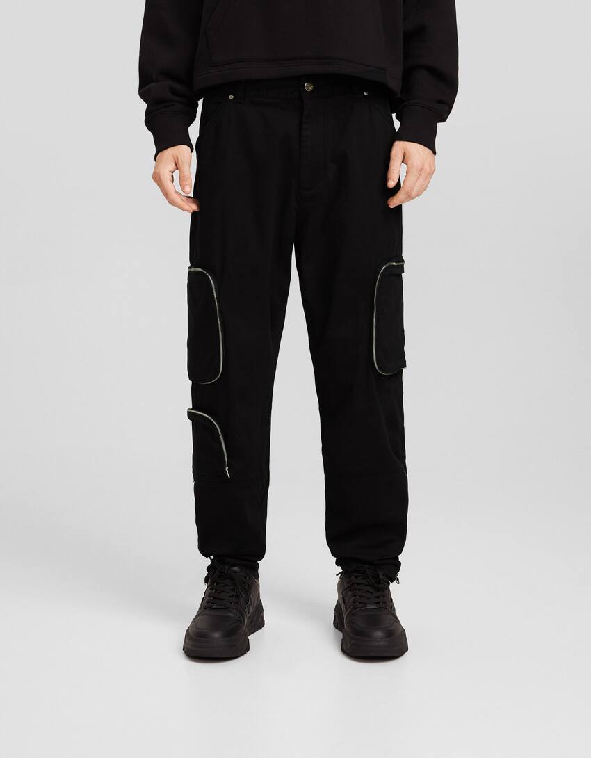Multi-cargo trousers with zips-Black-1