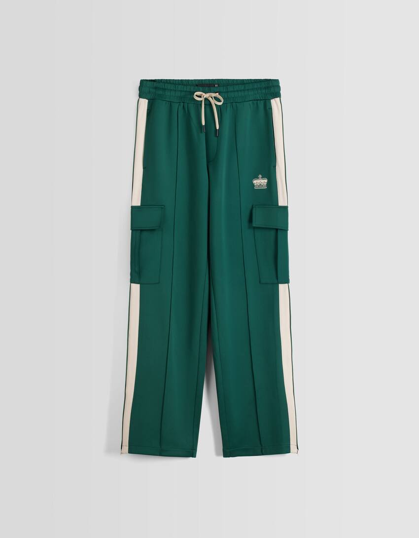 Wide-leg jogger cargo trousers-Green-4