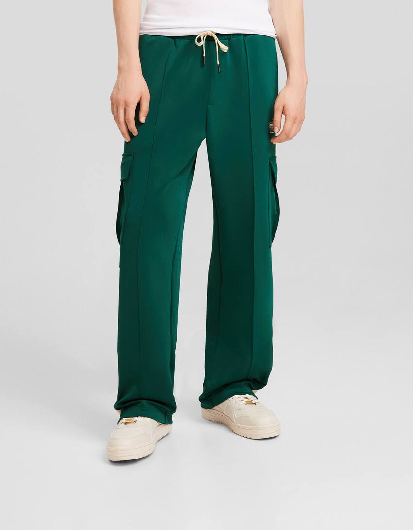 Wide-leg jogger cargo trousers-Green-1