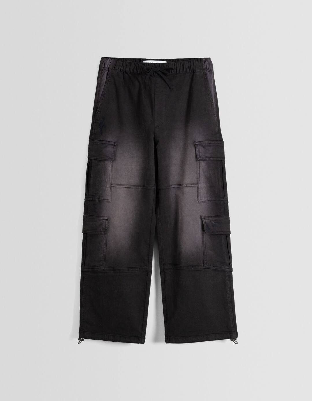 Multi-cargo faded-effect baggy trousers