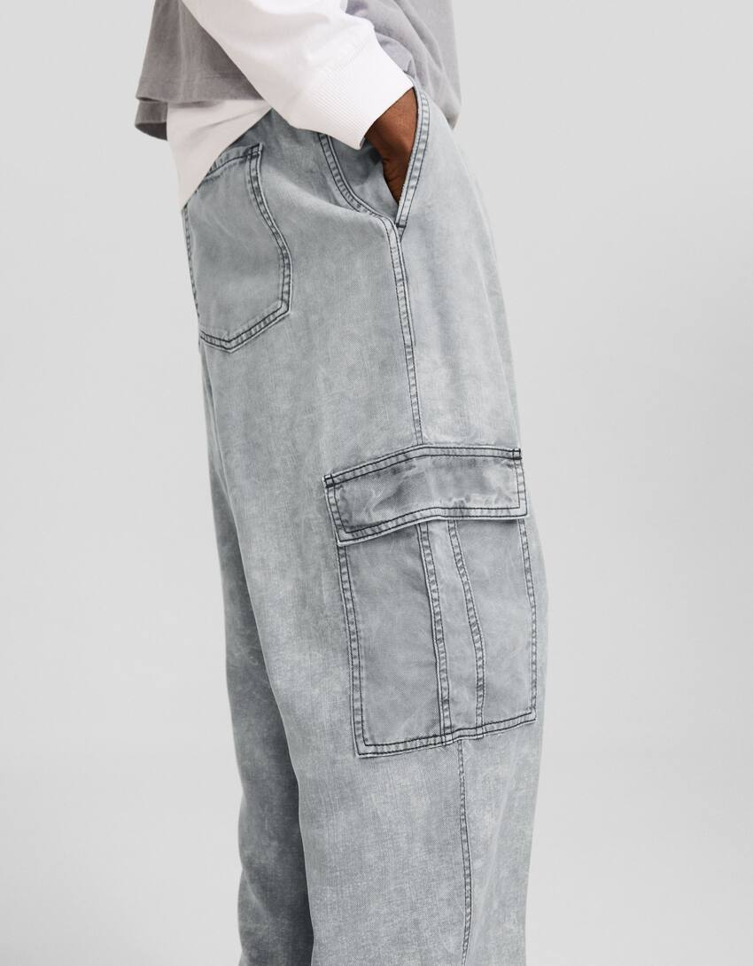 Flowing faded cargo trousers-Grey-3