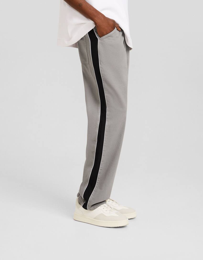 Wide-leg trousers with side stripes-Grey-1