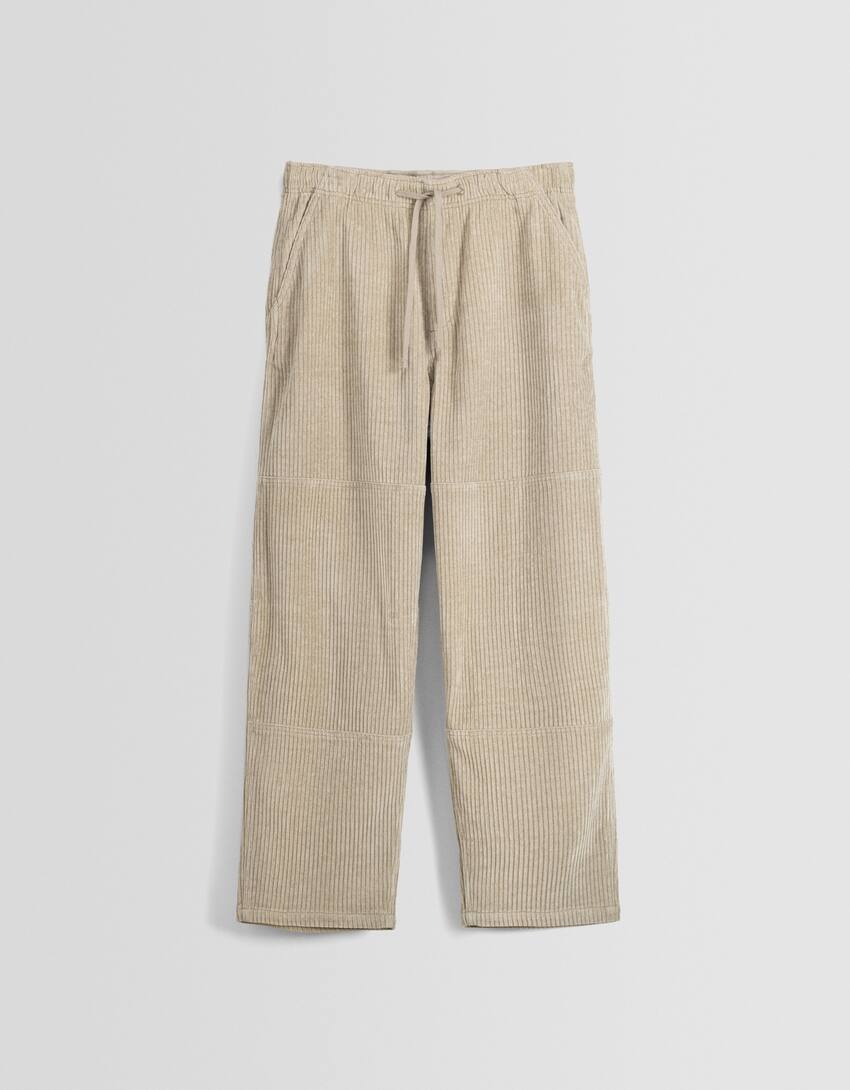 Chenille skater fit trousers-Camel-4