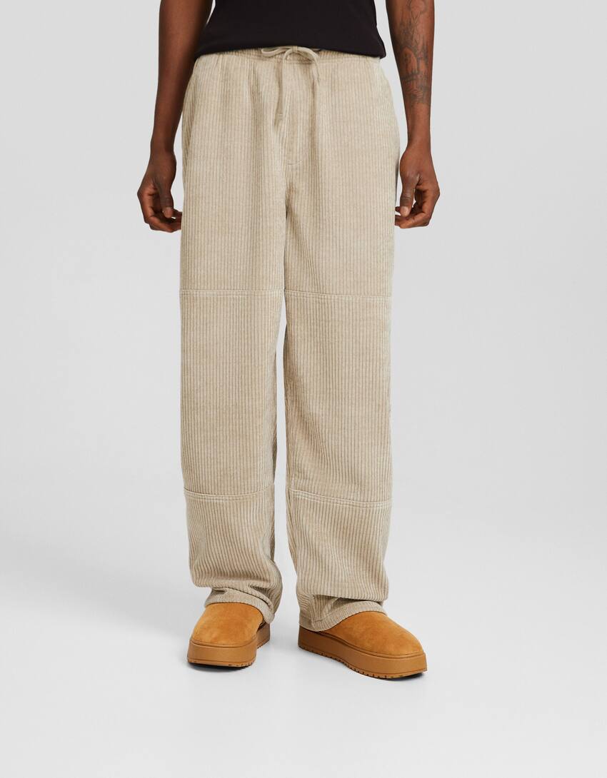 Chenille skater fit trousers-Camel-1