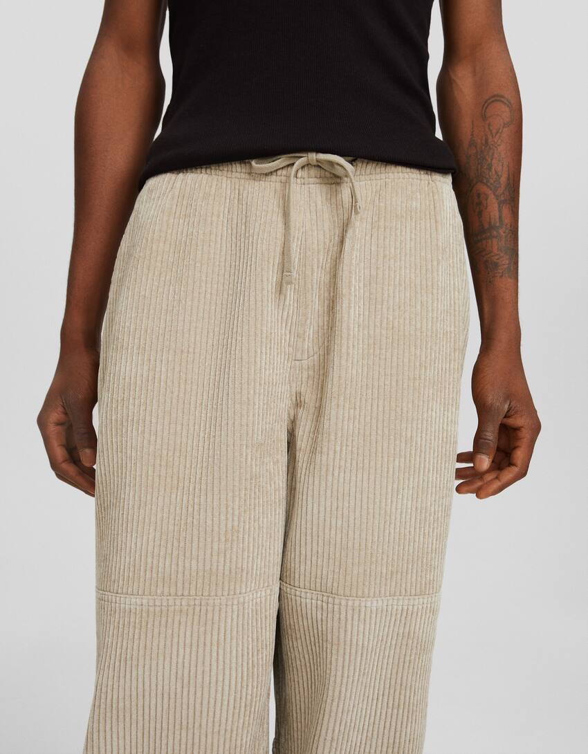 Chenille skater fit trousers-Camel-3