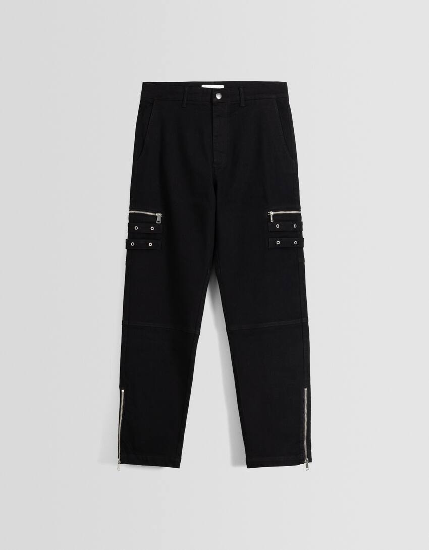 Straight-leg trousers with zips-Black-4